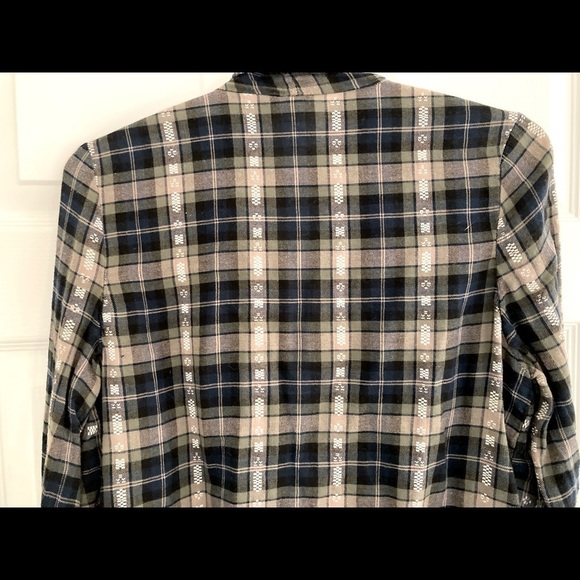 𝅺girl KRAZY LONG SLEEVE BOHO PLAID FRINGE SHIRT-Size S - Picture 11 of 16